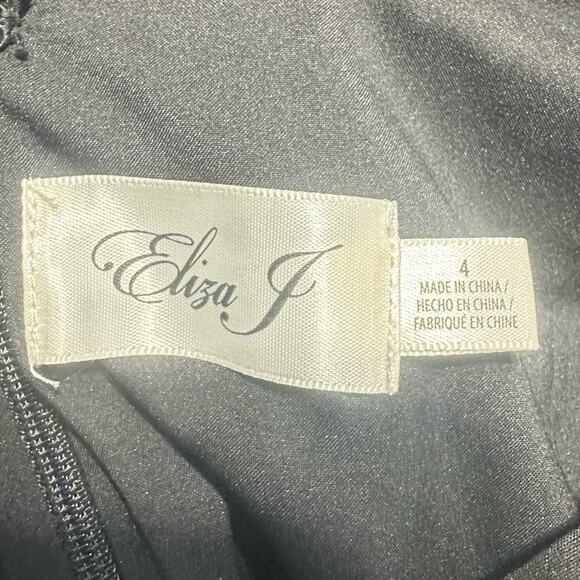 Eliza J Ruffle Front Gown Women's 4 Black Sleeveless Maxi Slit Bateau Neck NWOT - Picture 7 of 11